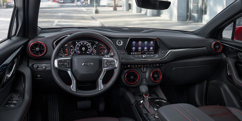 Chevy Blazer interior with sleek steering wheel and premium features.