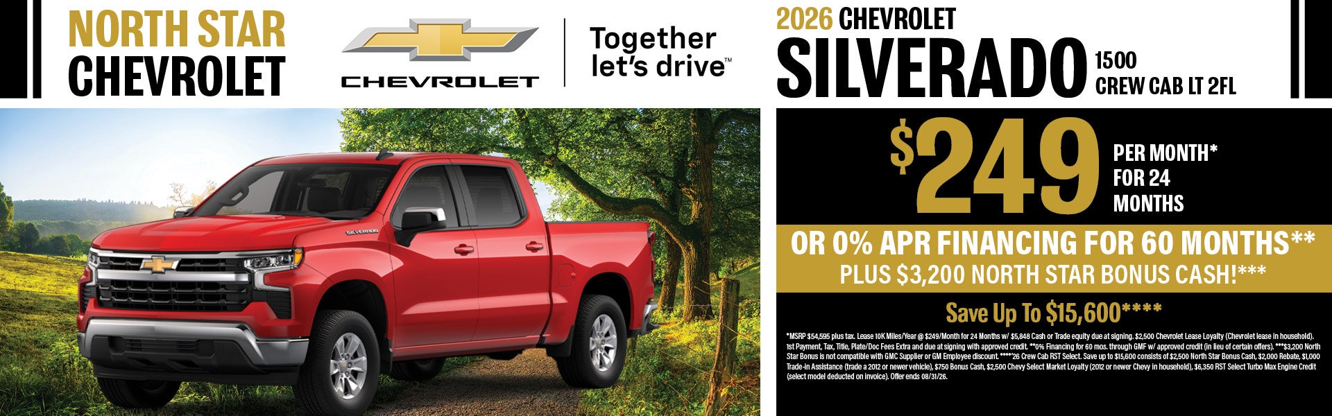 2026 Chevrolet Silverado 1500 Crew Cab LT 2FL Lease Offer