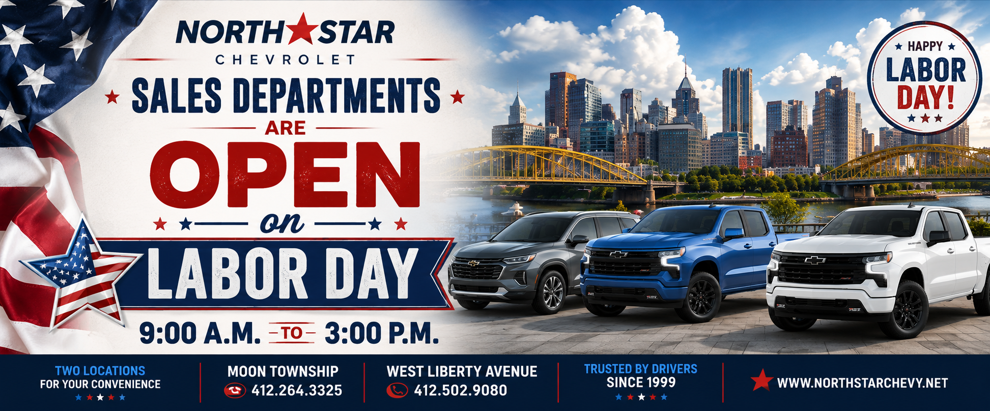 SALES DEPARTMENT OPEN ON LABOR DAY 9AM - 3PM